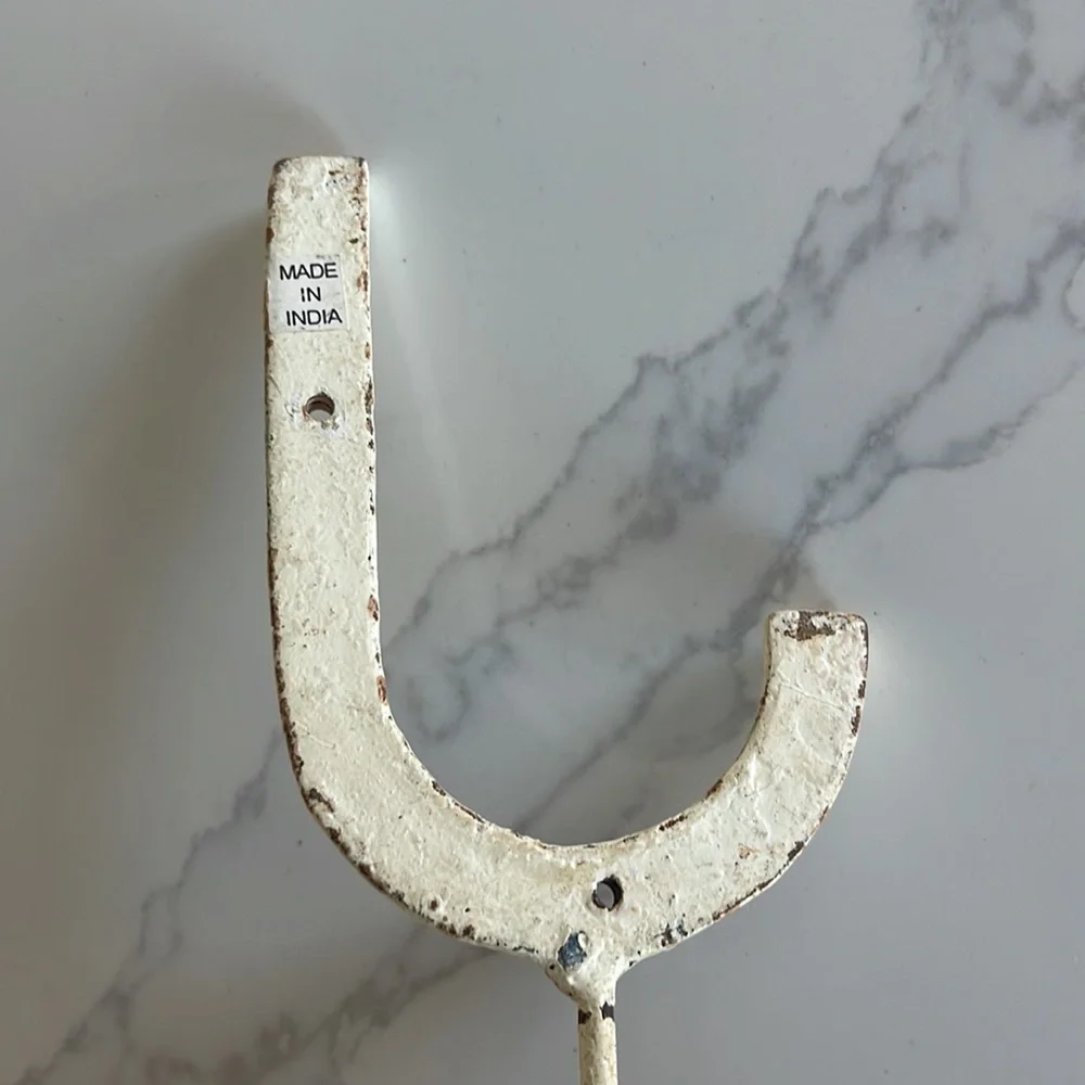 J initial chippy rusty paint metal hook vintage inspired